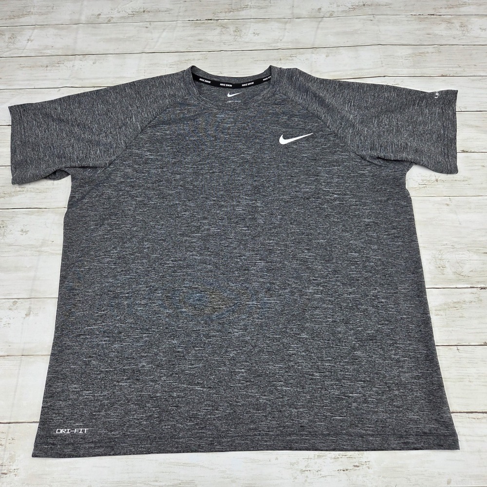 Nike Swim Shirt Mens Large Gray Dri-FIT NESSA589 UPF 40+ Heathered